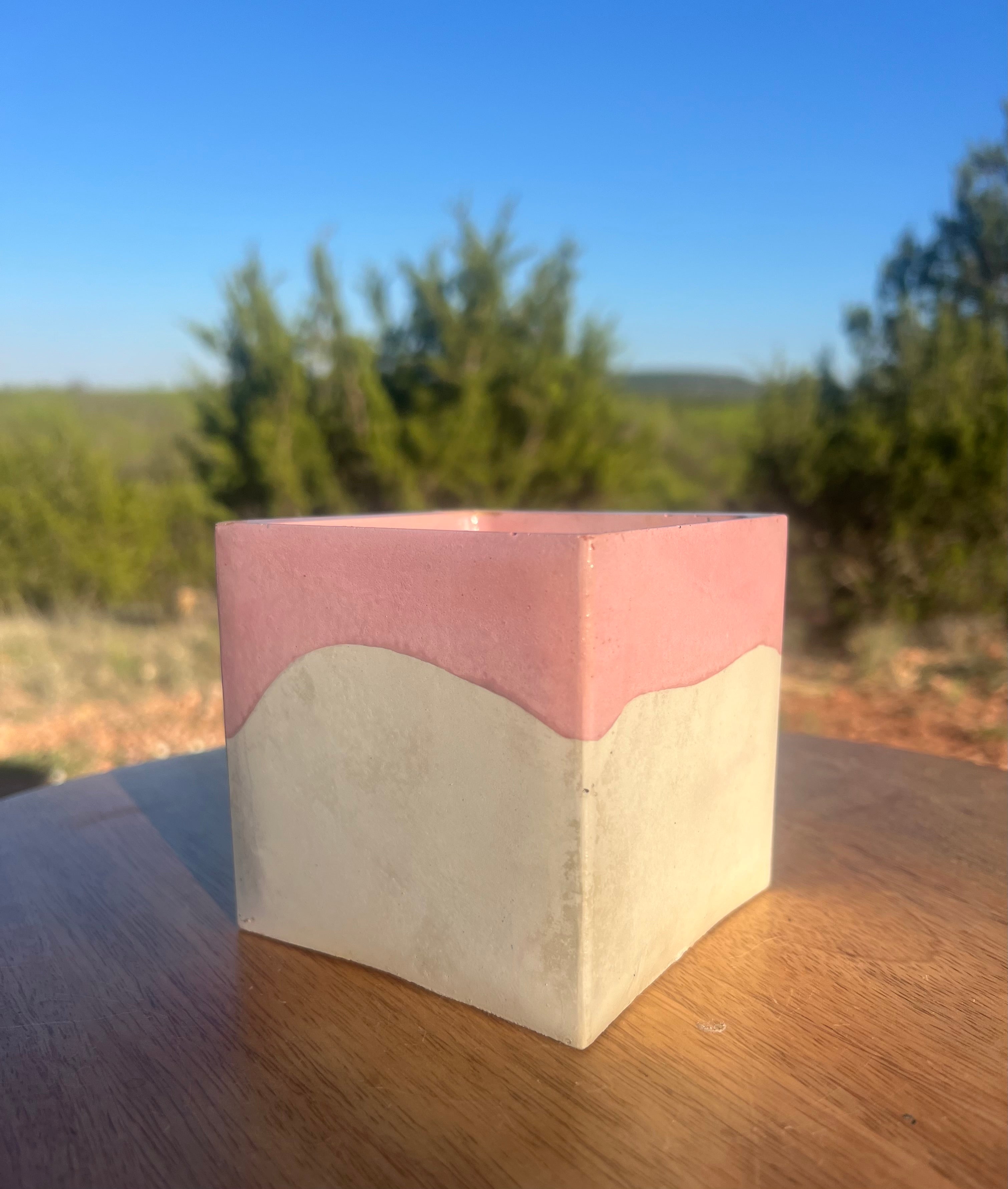 4” Pink Drip Square Concrete Planter
