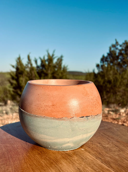5.5” Teal & Terracotta Concrete Globe Planter