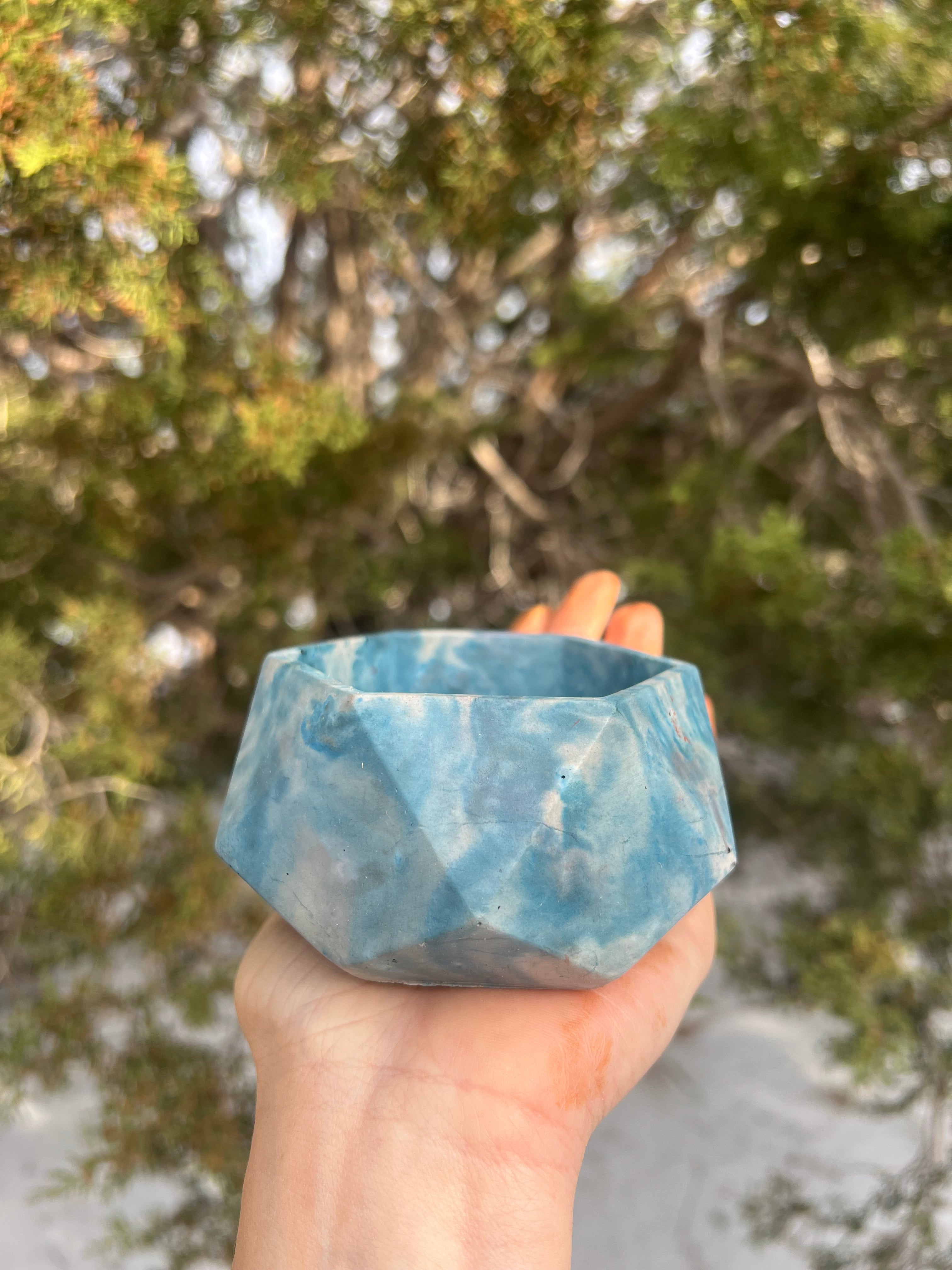 3”x2” Teal Fire Hexagon Concrete Planter