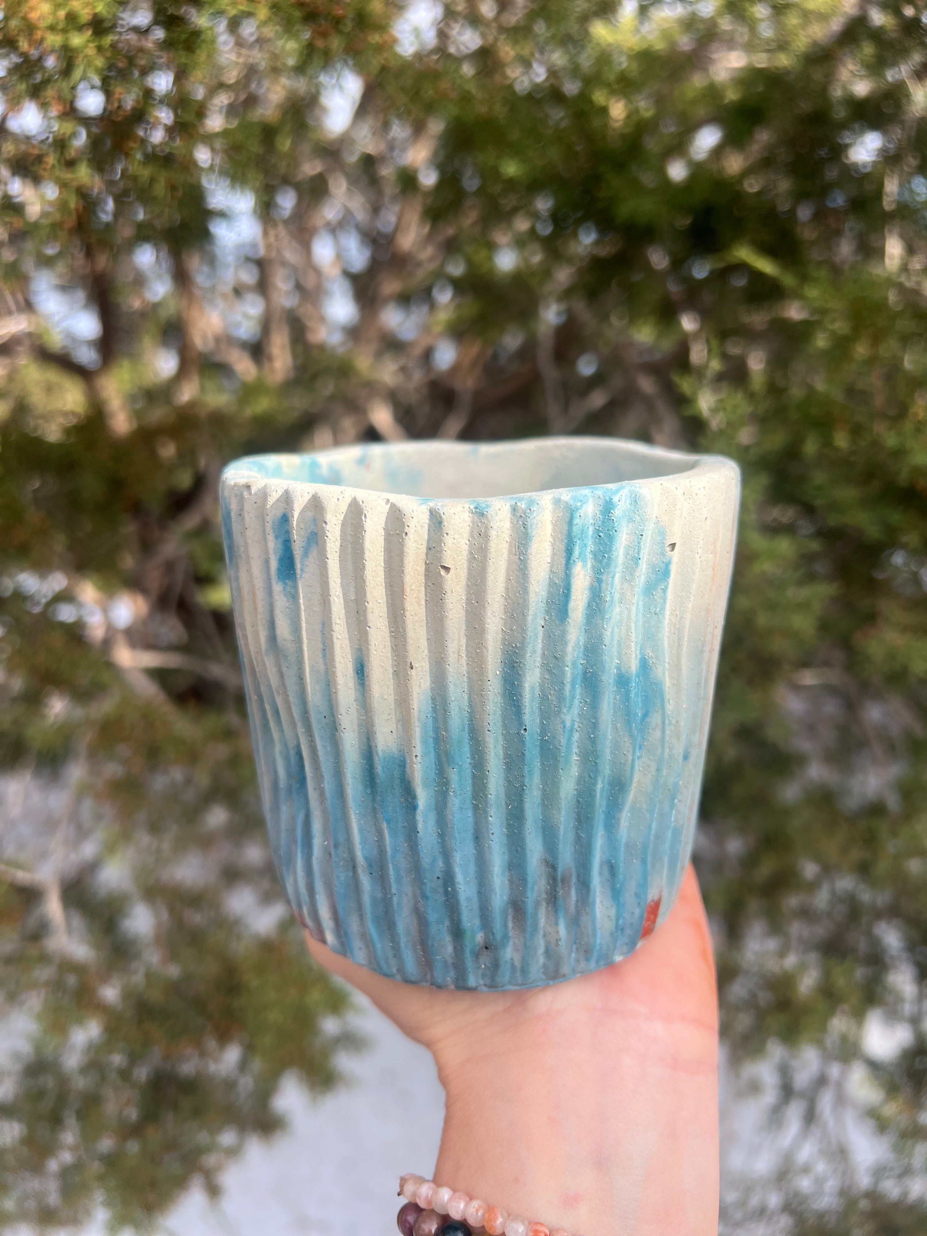 4” Teal Tie-Dye Turtleneck Concrete Planter