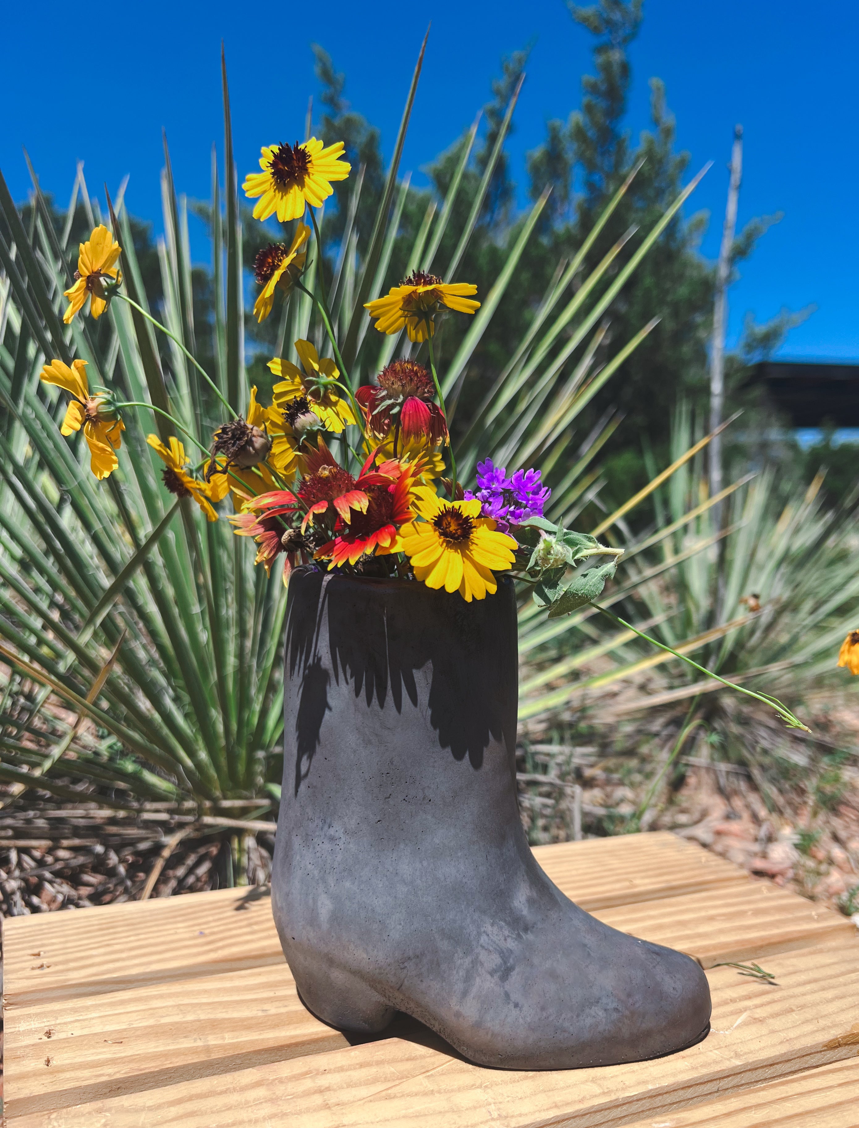 plastic boot planter Concrete Cowboy Boot Vase/Planter – Resting Plant Face