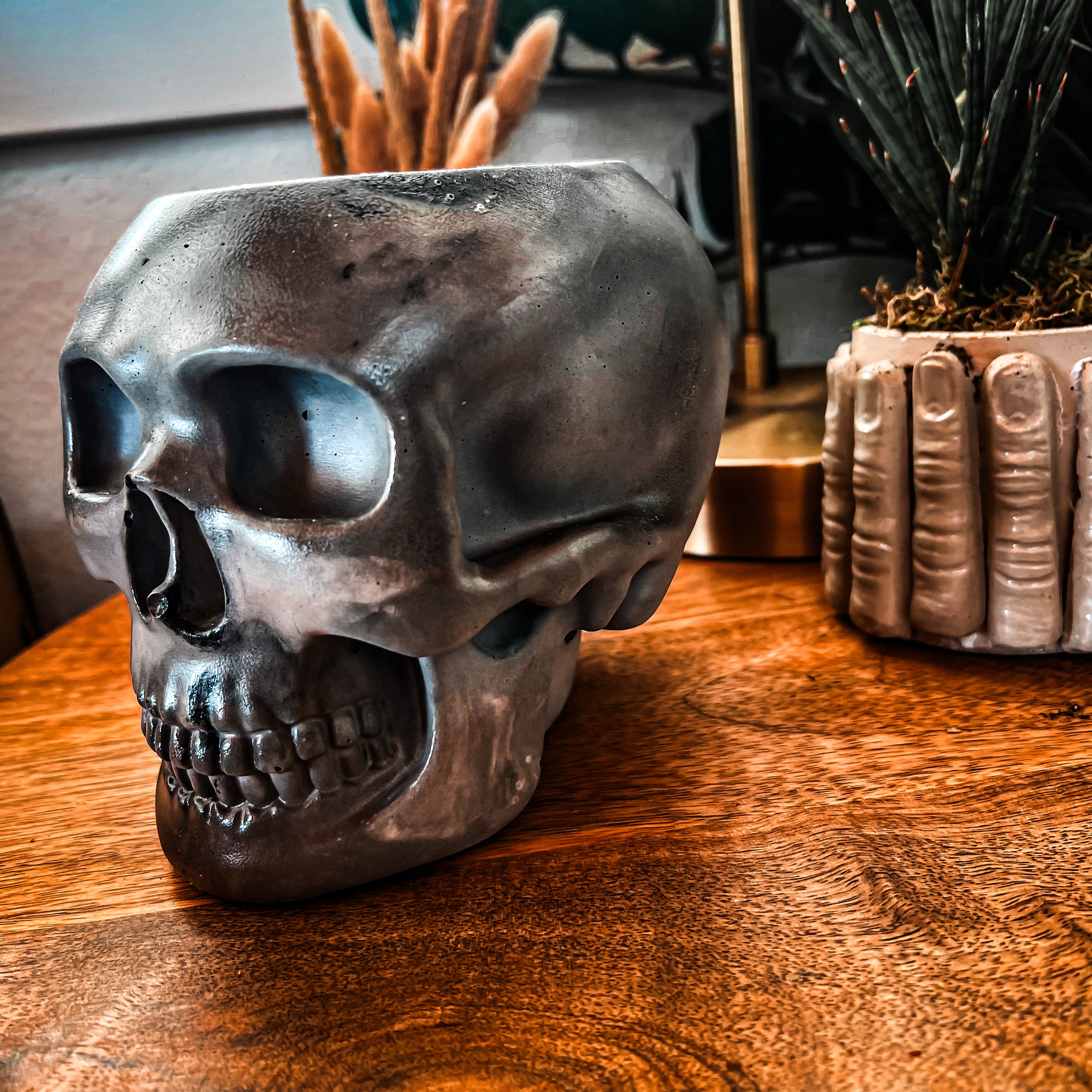 Large Skull Concrete Planter