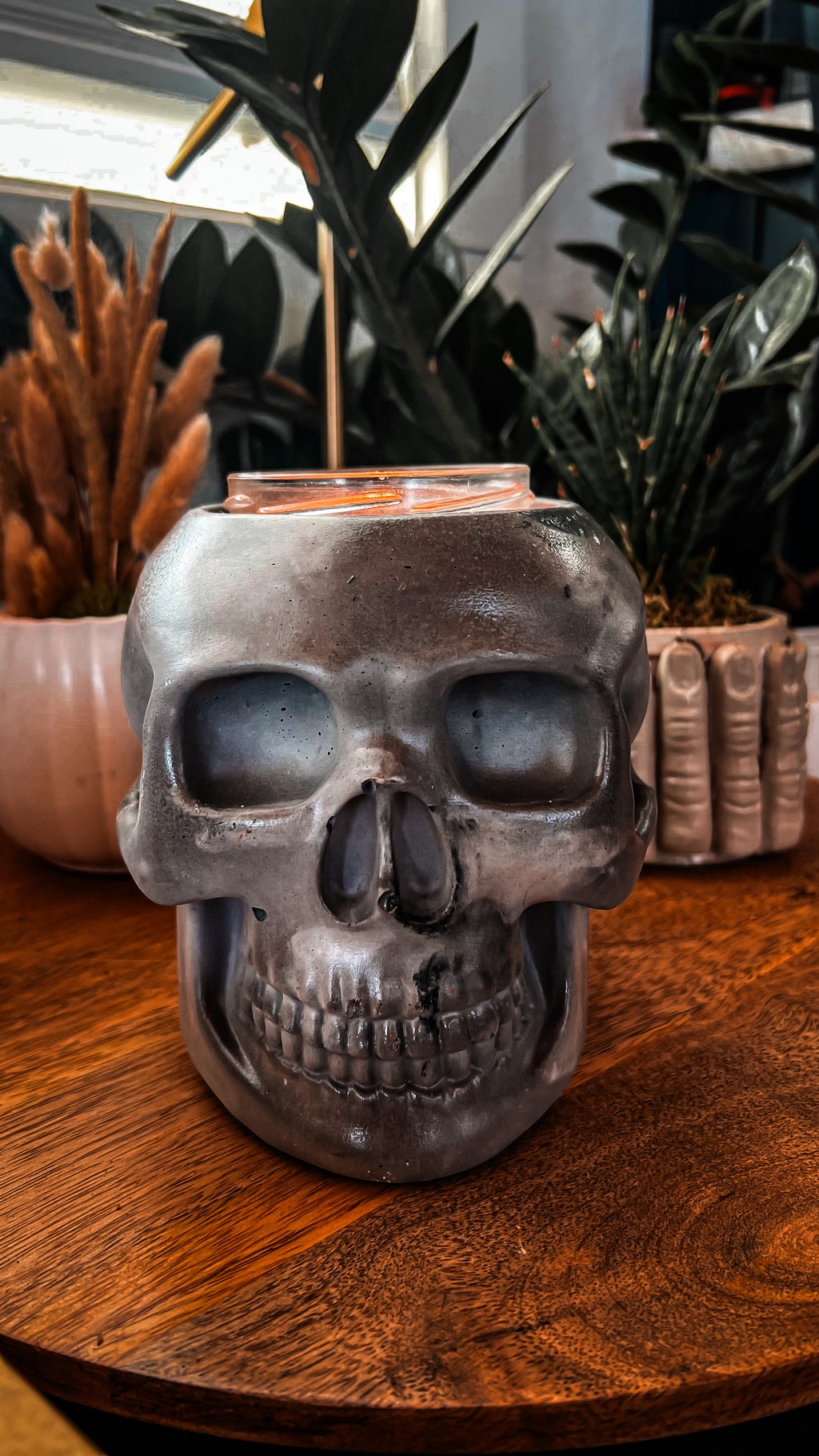 Large Skull Concrete Planter