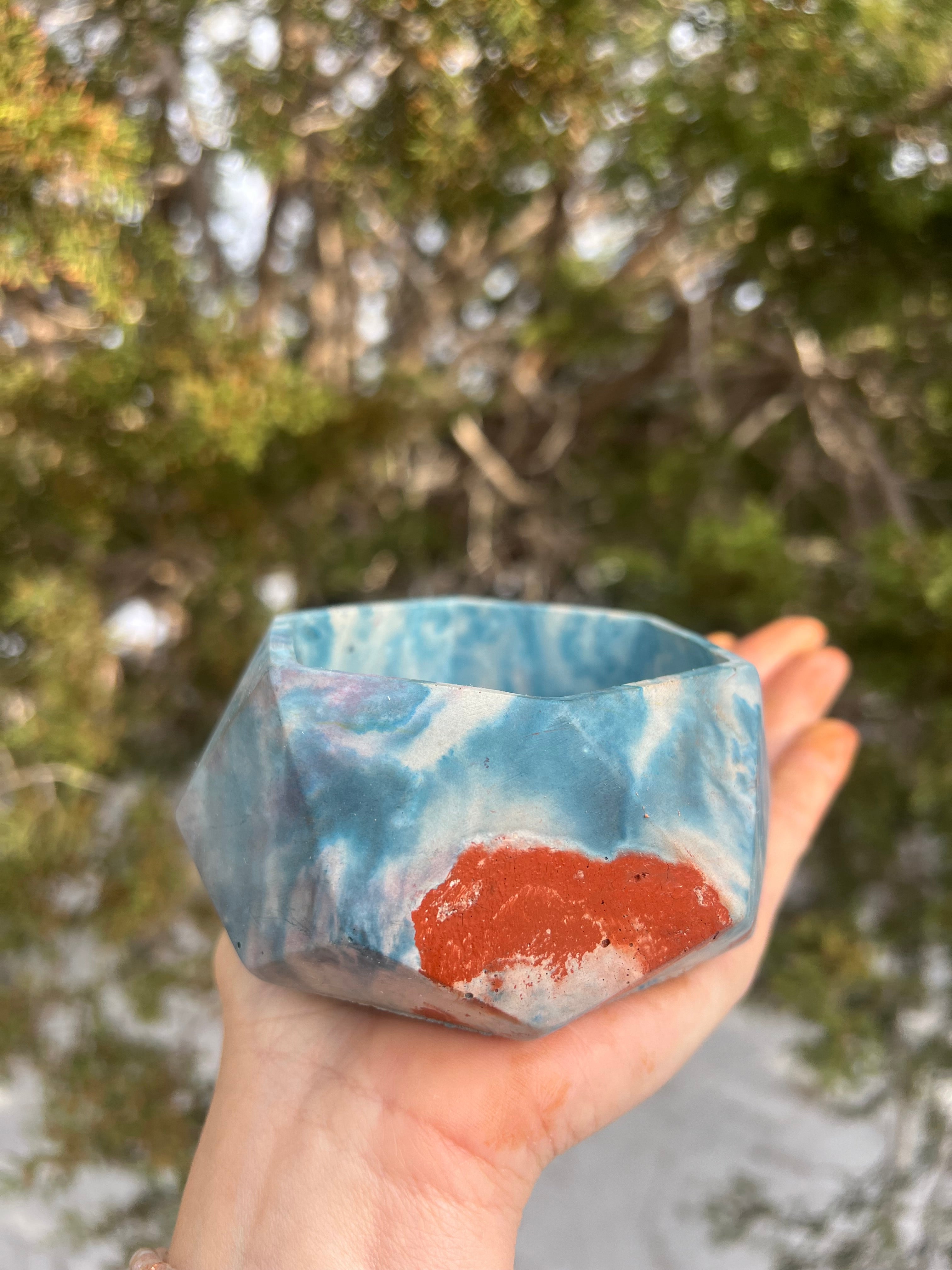 3”x2” Teal Fire Hexagon Concrete Planter