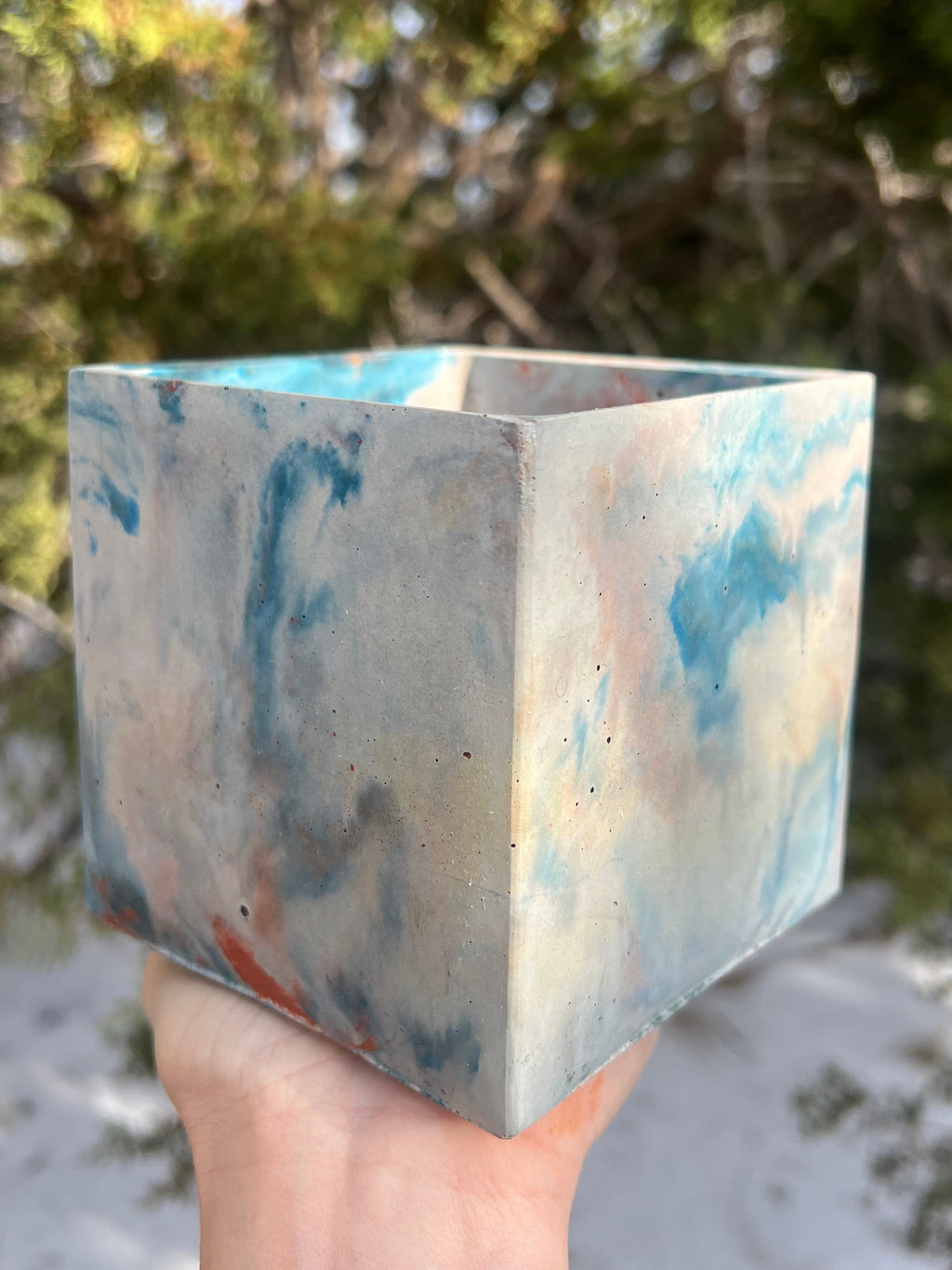 4” Teal Fire Square Concrete Planter