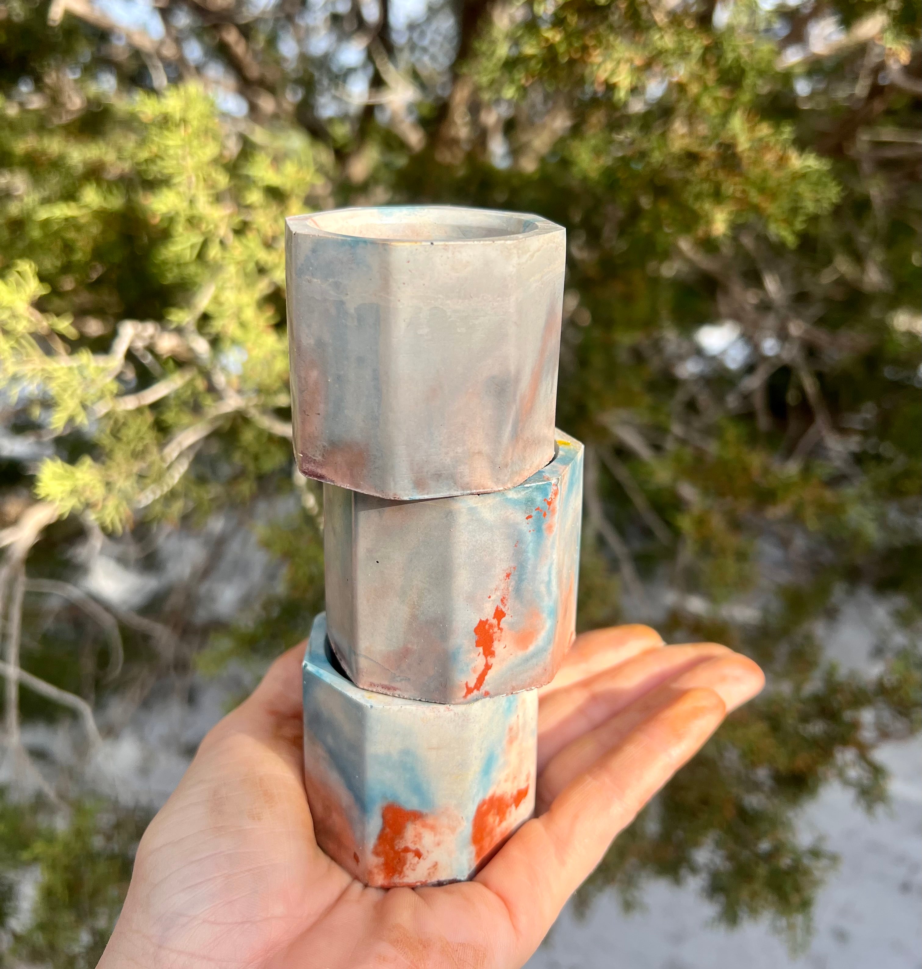 2” Teal Fire Trio Concrete Planters