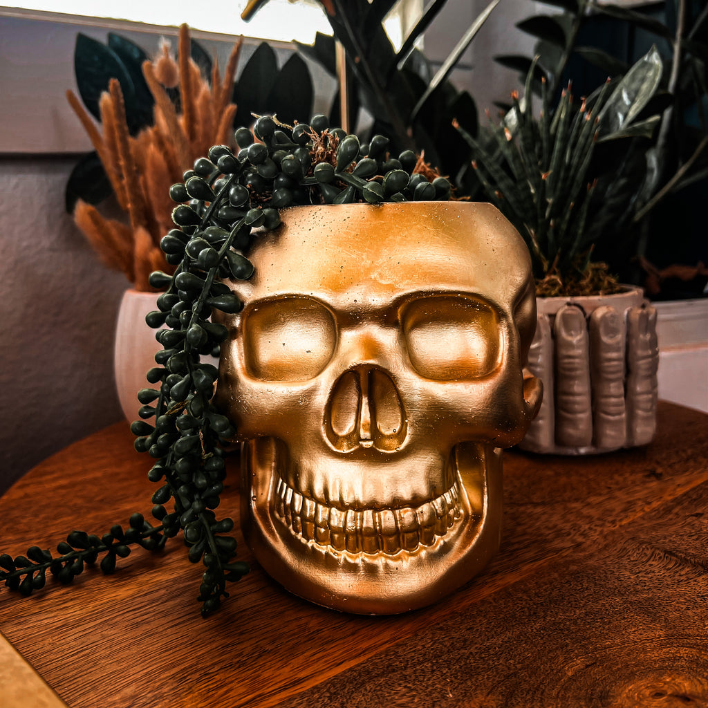 Large Skull Concrete Planter