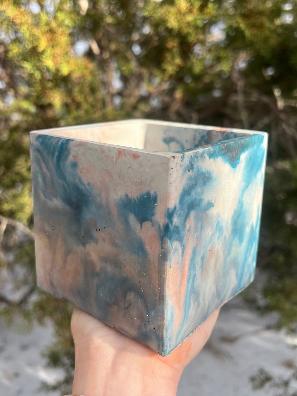 4” Teal Fire Square Concrete Planter