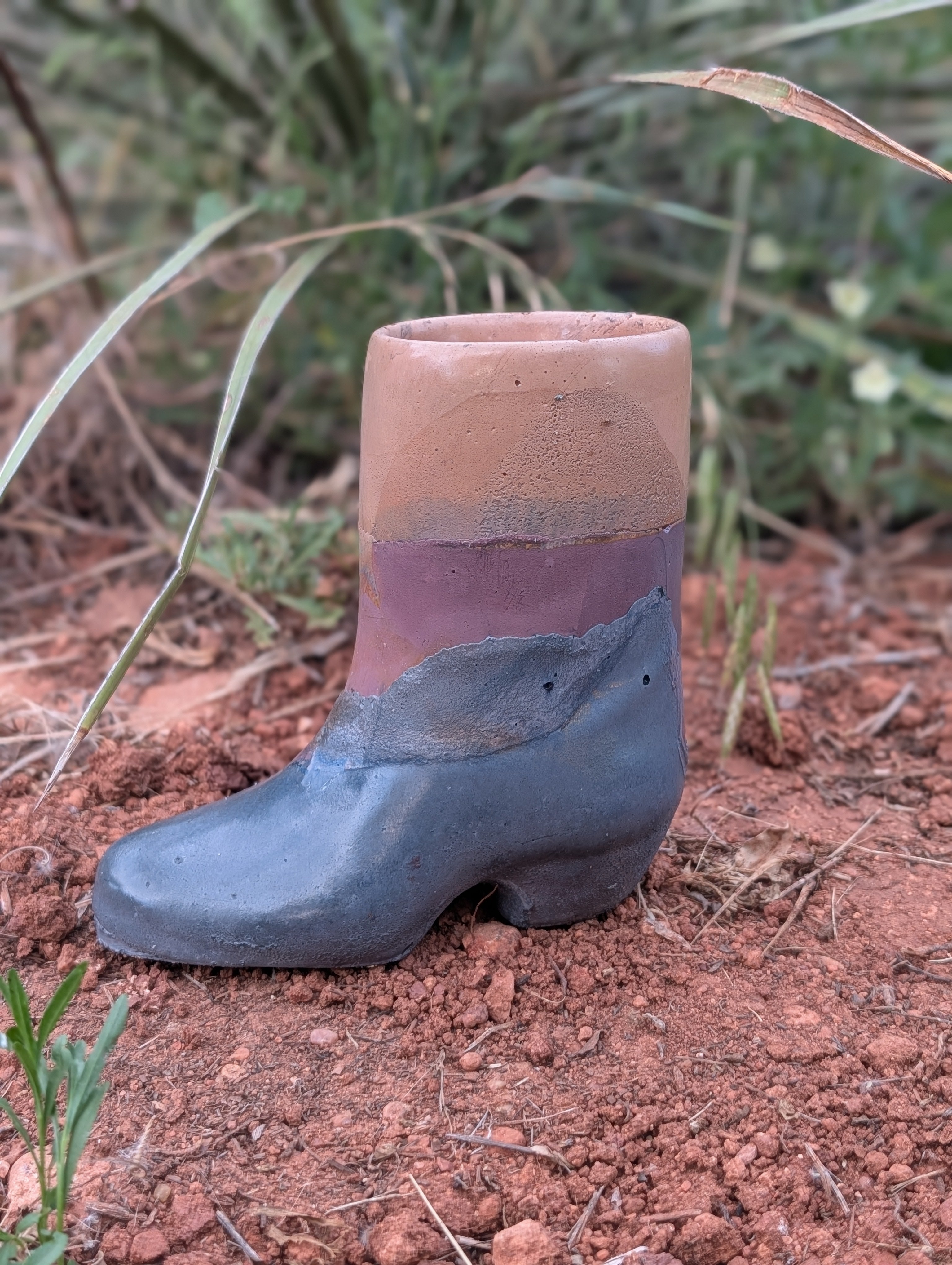 5.5” Groovy Blue Concrete Cowboy Boot Vase