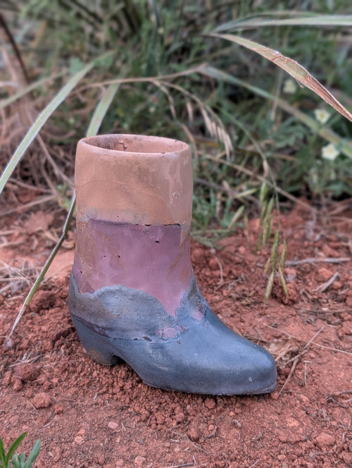 5.5” Groovy Blue Concrete Cowboy Boot Vase