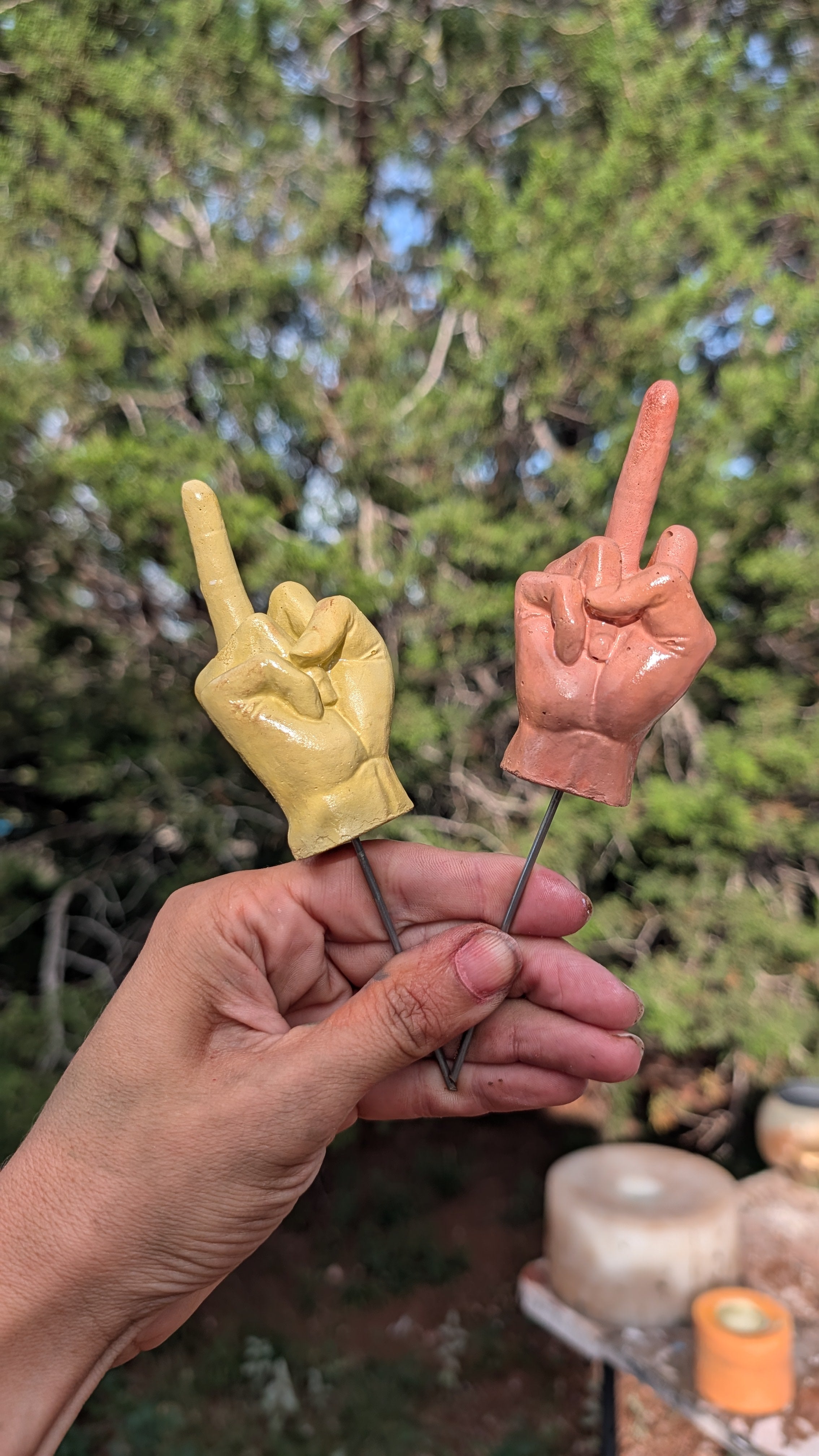 4" Concrete Middle Finger Plant Stake