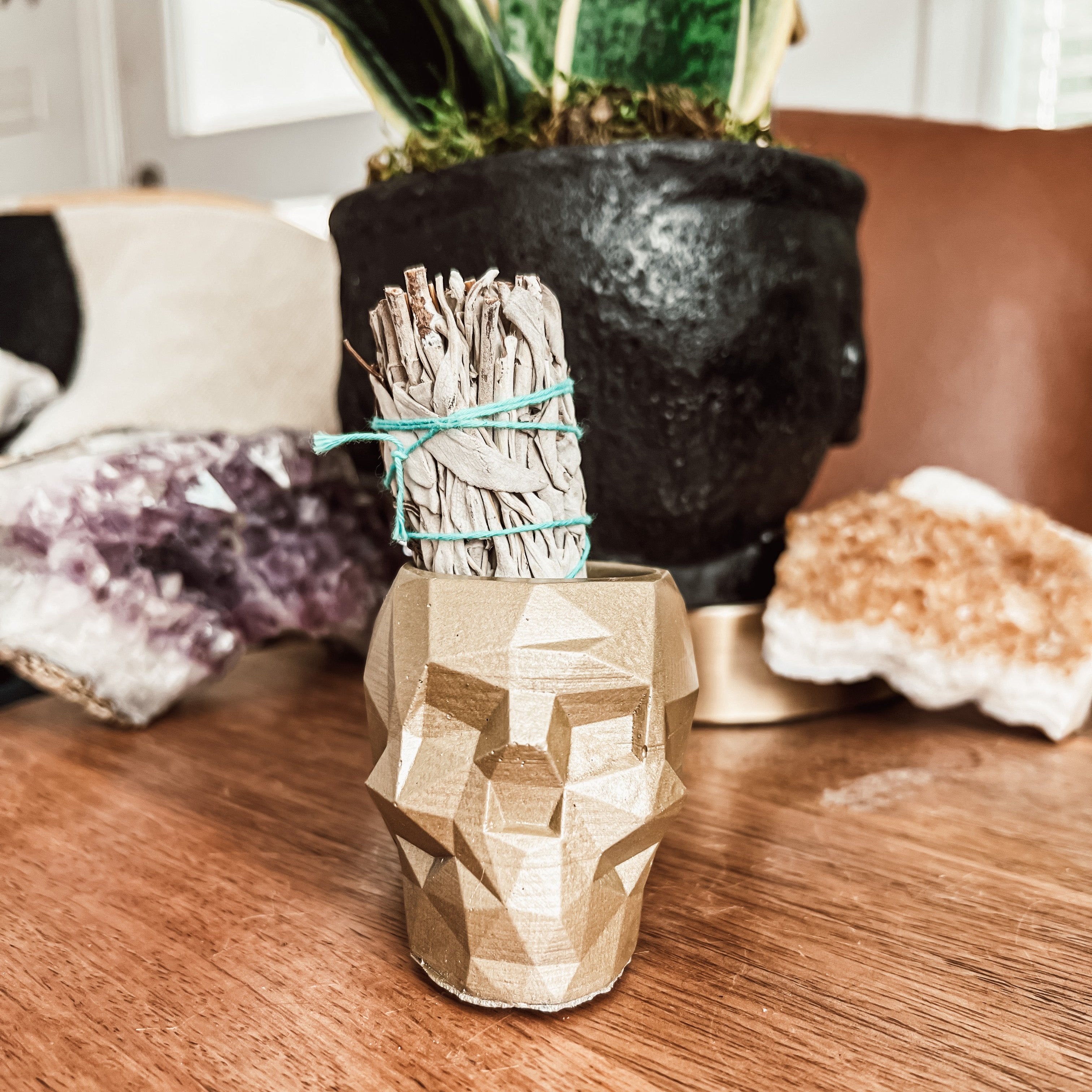 Geometric Concrete Skull Planter