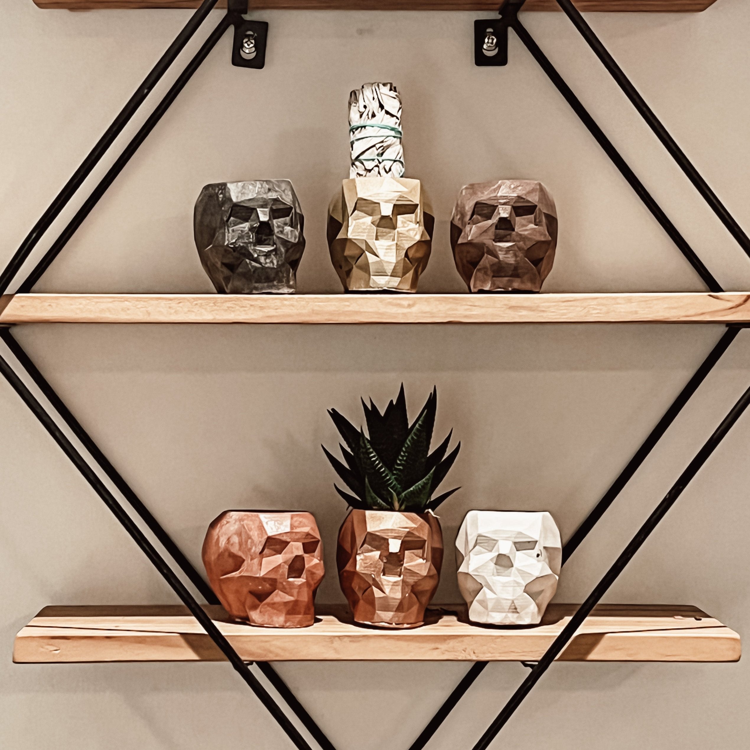 six concrete skulls  